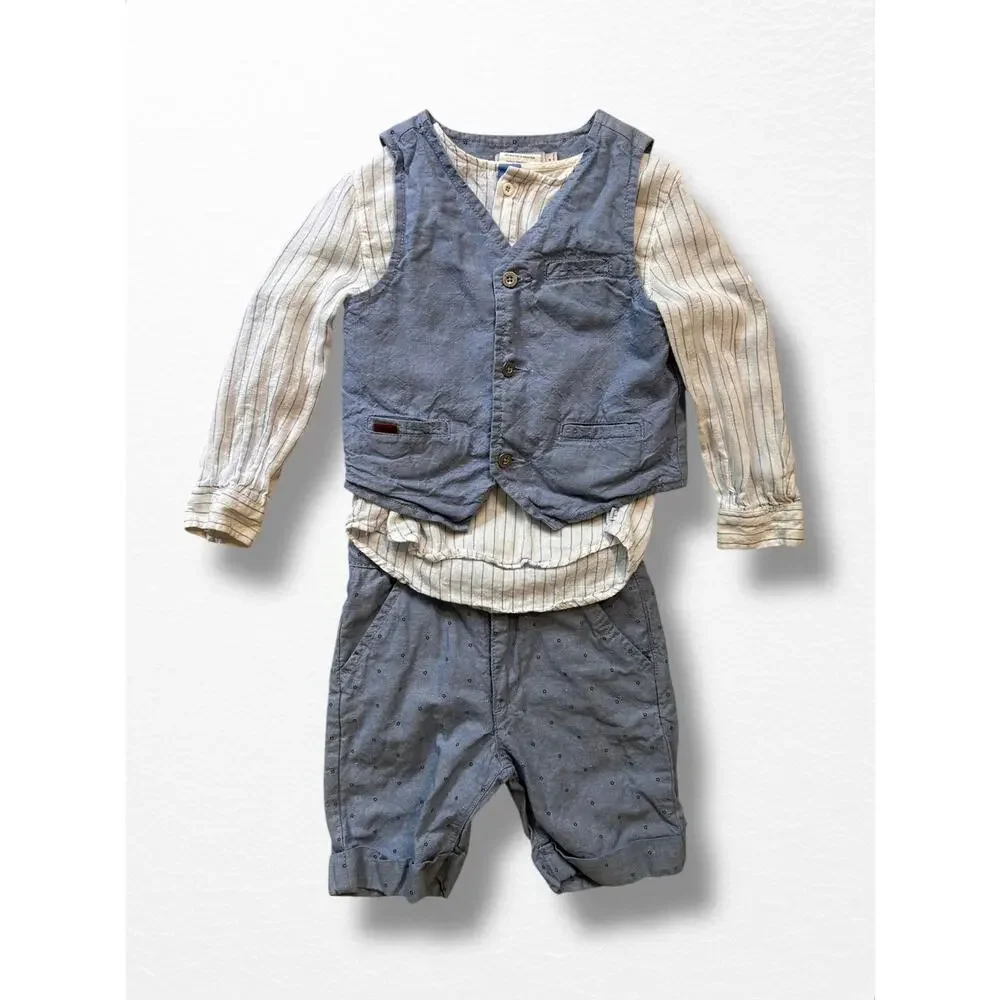 Boboli 3 Piece Linen Blend Shorts Set, Size 4